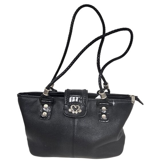 M.C. Marc Chantal Leather Purse Black Tote Croc Alligator Double Strap Bag - Picture 14 of 14